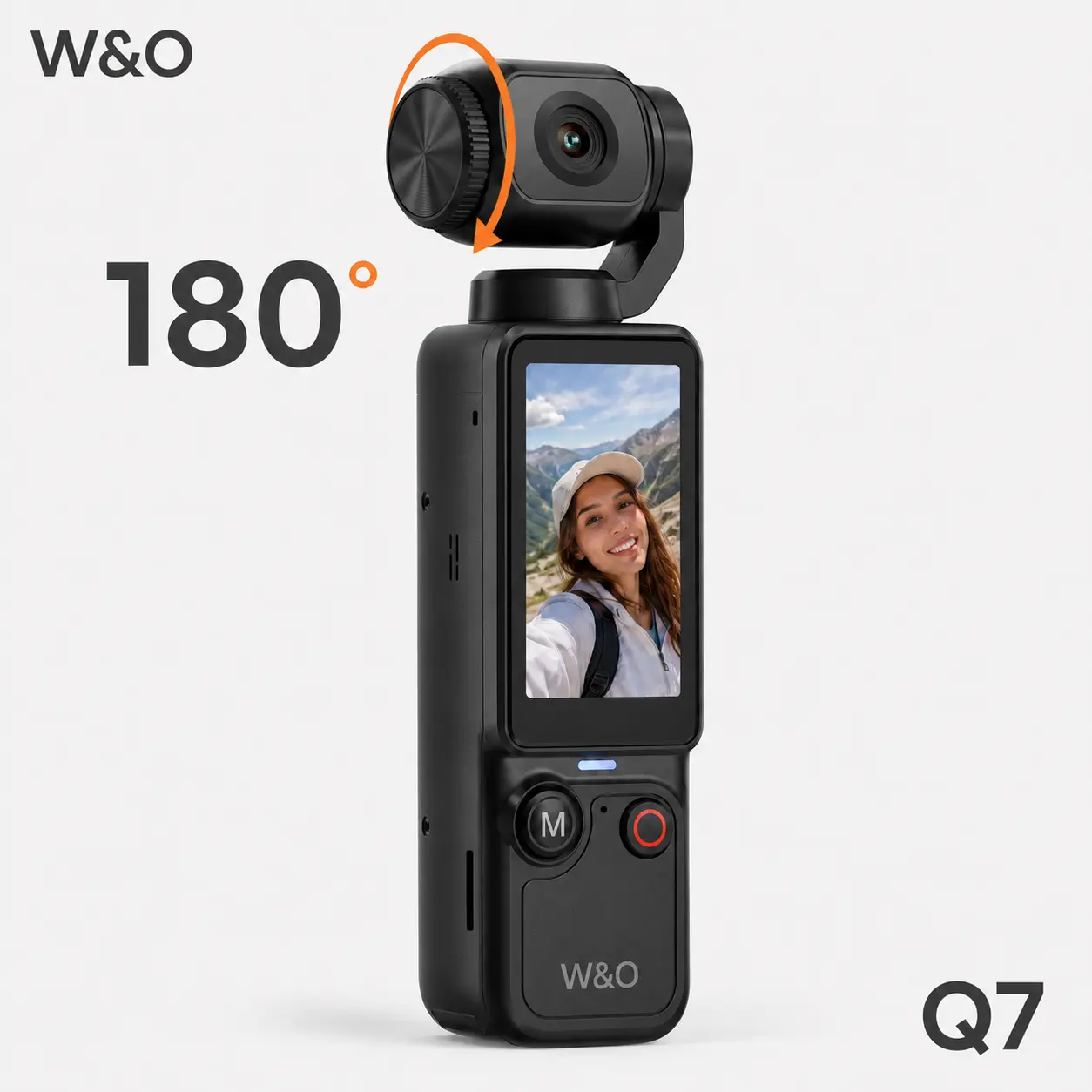 W&O Q7 Portable Vlogging Camera with 180° Rotating Lens, Autofocus, 1.9" Screen, 32GB Memory Card and Mini Tripod, USB Rechargeable Handheld Camera for Travel, Selfies and Daily Recording
