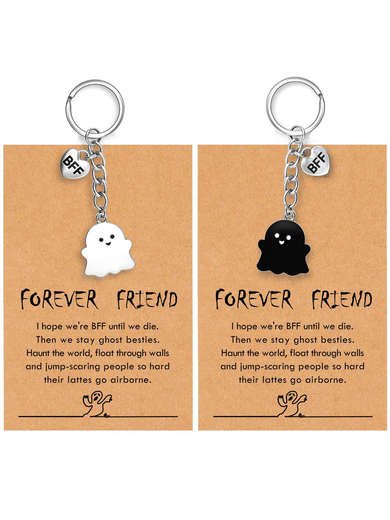Best Friend Birthday Gifts for Women Funny Cute Ghost Keychain Included Bestie Gifts Long Distance Stuff for 2 with Card Friendship