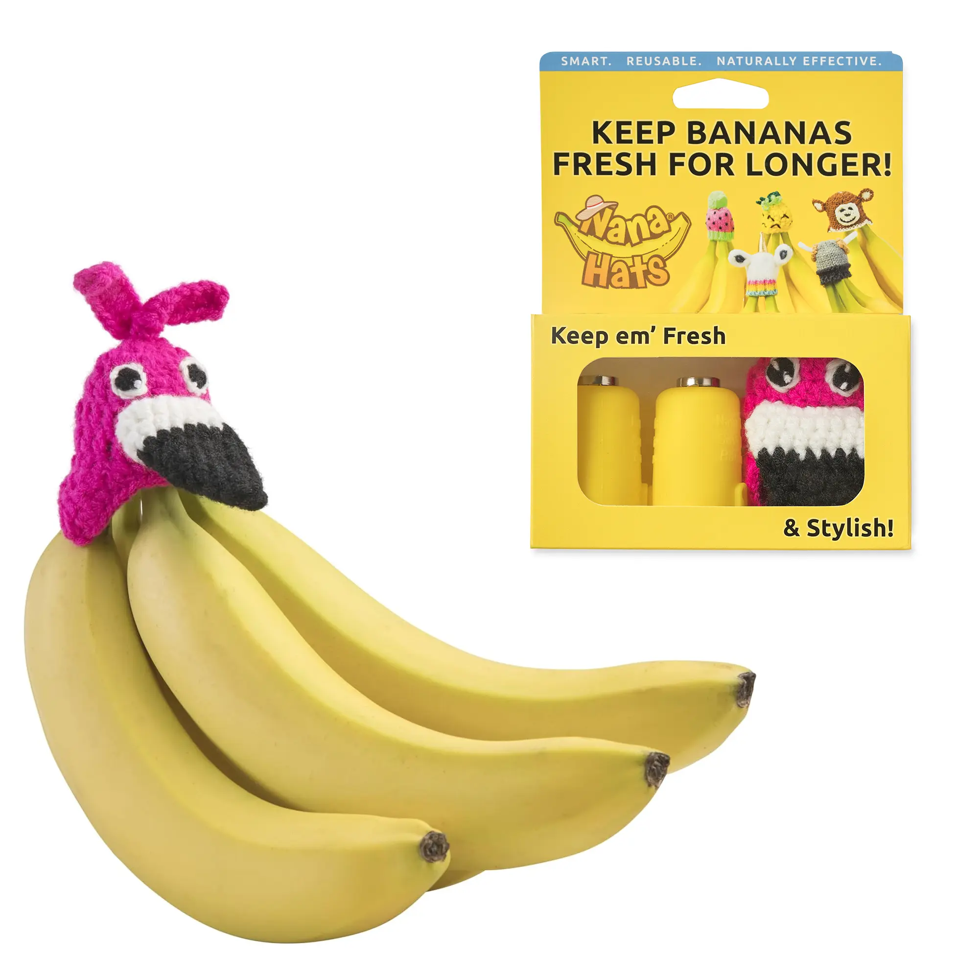 NANA HATS Banana Freshness Preserver, Keep Bananas Fresh Longer, Ideal for Organic Bananas, Innovative Banana Holder for Home Use, Extend Freshness of Your Fruit, AS SEEN ON SHARK TANK, Flamingo