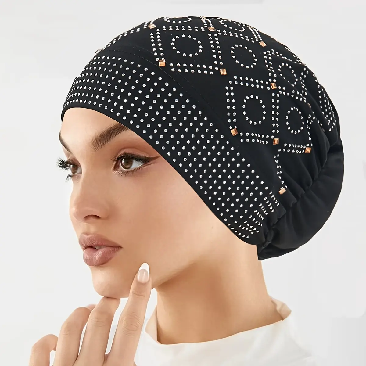 Set of 2 [Embroidered Headscarf Hat] Women’s – Embroidered Headscarf Hat – Lightweight Elasticized Chemotherapy Cap, Black & White Retro Fashion Cap, for New Year celebrations and special occasions, Cute Women’s Hat, Comfortable Headscarf, Elegant Headsca