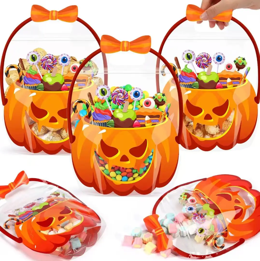 Halloween Gift Bags, Christmas and Valentine's Day Decorations, Clear PE Pumpkin Gift Bags, Easter Candy Bags