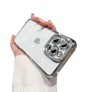 Compatible iPhone 16 Pro Max Phone Case with Glittering Diamond Camera Lens Protector,Sparkling Transparent Crystal Cute Phone Case,Light Luxury Premium Feeling,High Lens Protection for iPhone 12/13/14/15/16Pro/Max/PLUS Protective Cover Smartphone