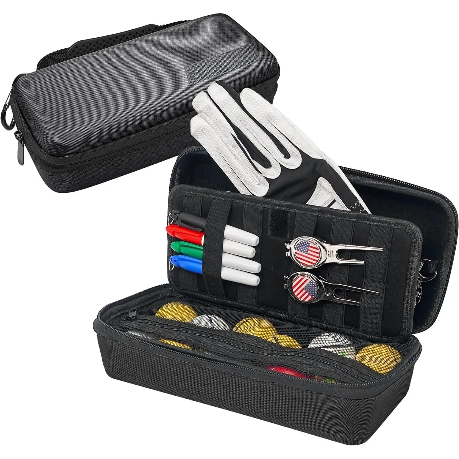 Golf Glove Holder Case with Glove Shaper - Portable Golf Accessories Organizer for Men & Women -  900D Nylon, Large Capacity for Balls, Tees, Markers - Ideal