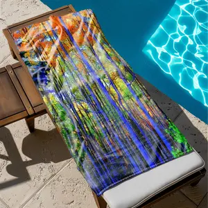 1 piece A colorful birch forest in the autumn woodland themed beach towel - Extra Large Beach Towel, Soft Polyester Fiber, suitable for Camping, Picnic, Outdoors, Modern Pattern Style, Machine Washable, Suitable for Various Outdoor Scenes