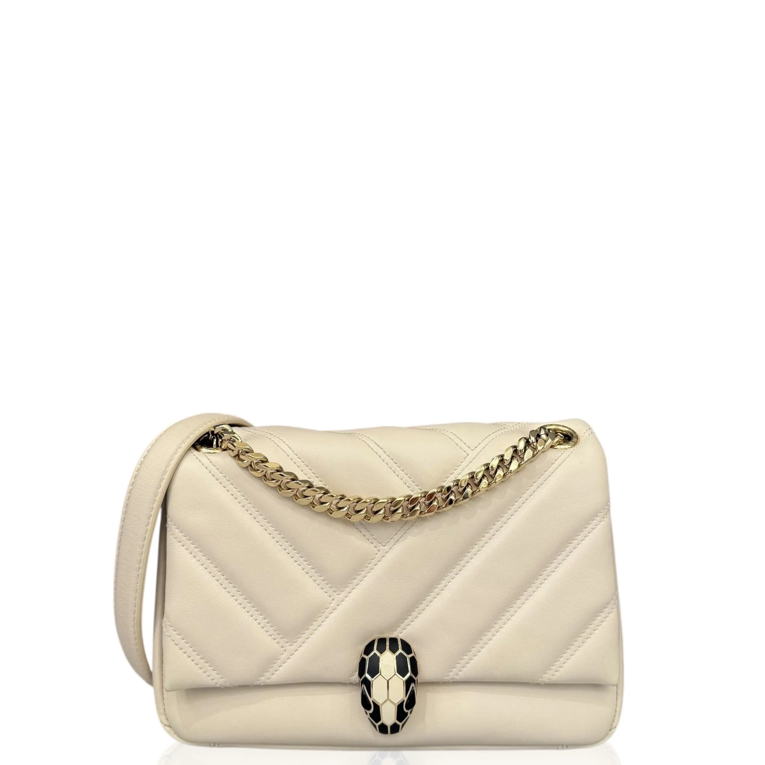 Pre-owned Bvlgari Leather Crossbody Bags Small Serpenti Cabochon Crossbody Bag Calfskin Ivory (ws033026b5)
