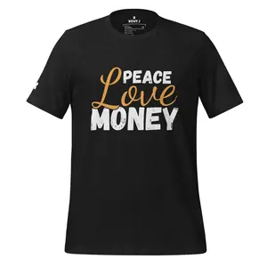 Peace Love Money T-Shirt (White & Gold Text)