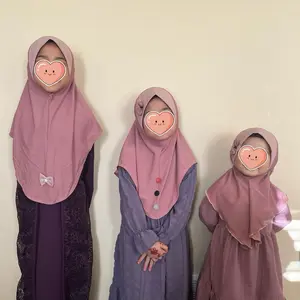 Cute Ribbon Bow Pink Instant One Piece Pull-On Kids Hijab - Super Comfy for Daily Use, Available in 3 Different Sizes