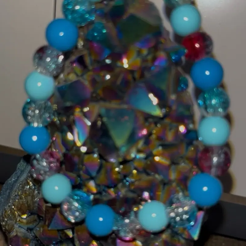 Glass Glitter Beaded Bracelets with Colorful Iridescent Beads and Blue Accents Handcrafted Design Sparkling Glamour