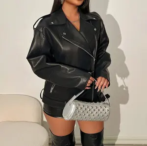 Womens Faux Suede Leather Jacket Oversized Motorcycle Coat with Pockets Button 2026 Fall Winter Fashion Casual Formal Spring Statement Womenswear Outerwear Tops