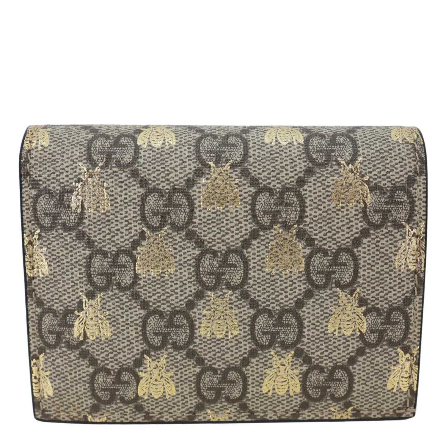 Pre-owned GUCCI Canvas Clutches & Wristlets GG Supreme Bee Print Wallet Card Case Beige 503757