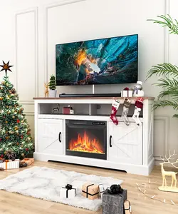 COWSAR Electric Fireplace TV Stand for TVs up to 70", Free Standing 23'' Fireplace Heater with Remote Control, Modern Farmhouse Entertainment Stand for Living Room