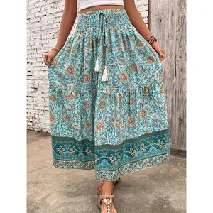 Women'S Fashion Hot Print Waist Tie Scarf Tassel Half Skirt, Elegant Direction