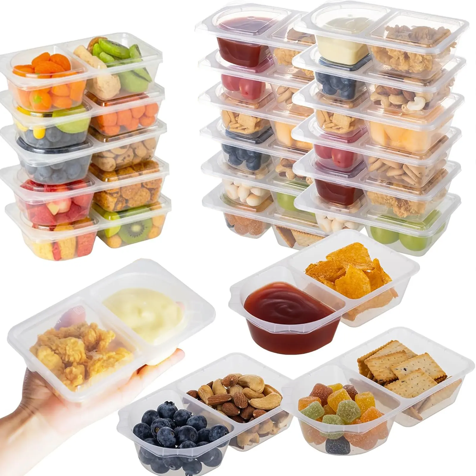Nifogo Stackable Reusable Double Compartment Storage Containers with Tight Lids, 20-40 Pack Eco-Friendly Portable Boxes, Multi-purpose Organizer for Kitchen, Household Use