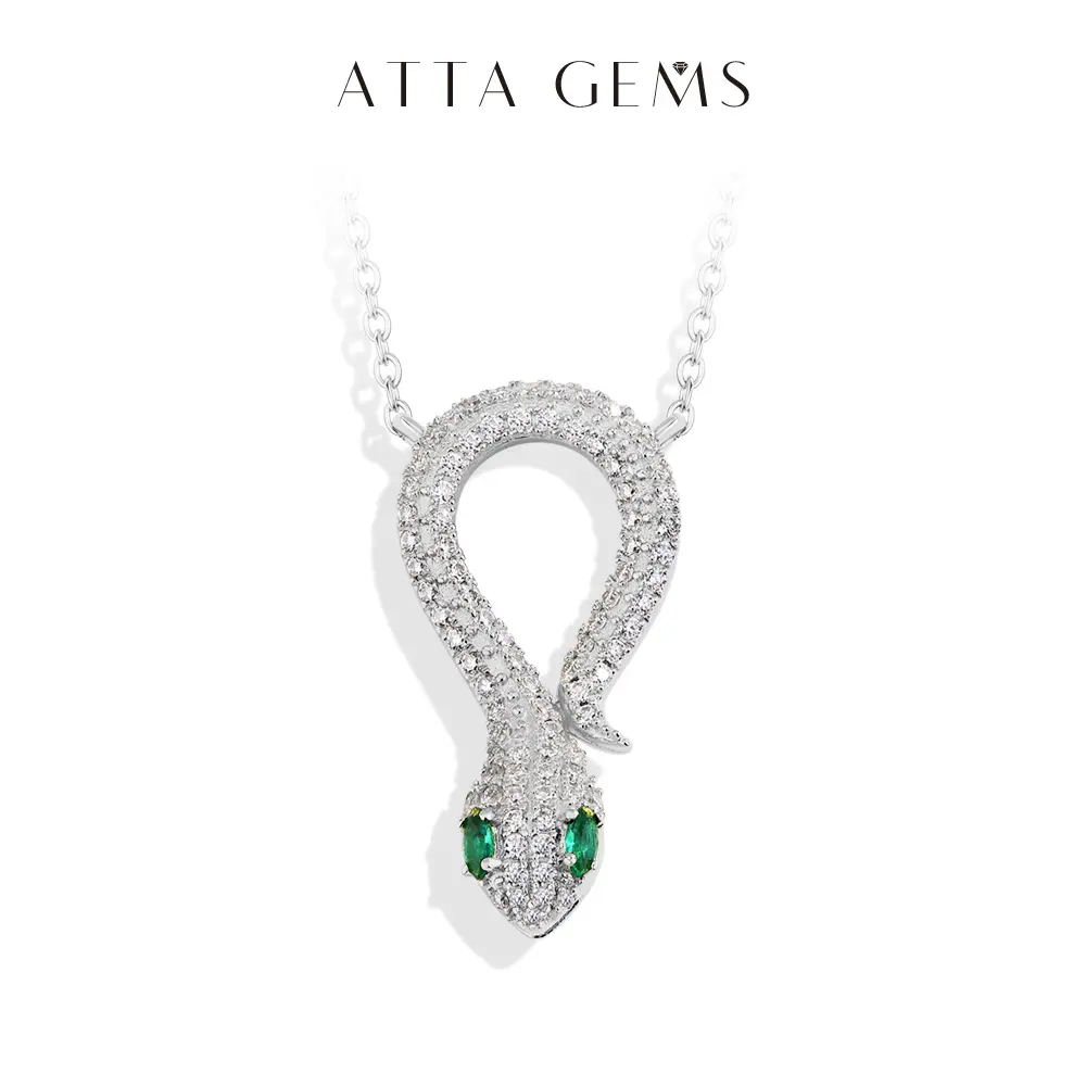 Unisex Synthetic Snake-Shaped Moissanite Animal Pendant Necklace, Fine Fashion Single Gem Jewelry Accessories, Chain for Party & Daily Wear N030 summerwins