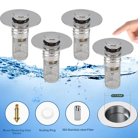 Dazone Bathroom Sink Stopper for 1.1-1.3in Hole Stainless Steel Pop-Up Bathroom Sink Drain Strainer With Removable Filter Basket