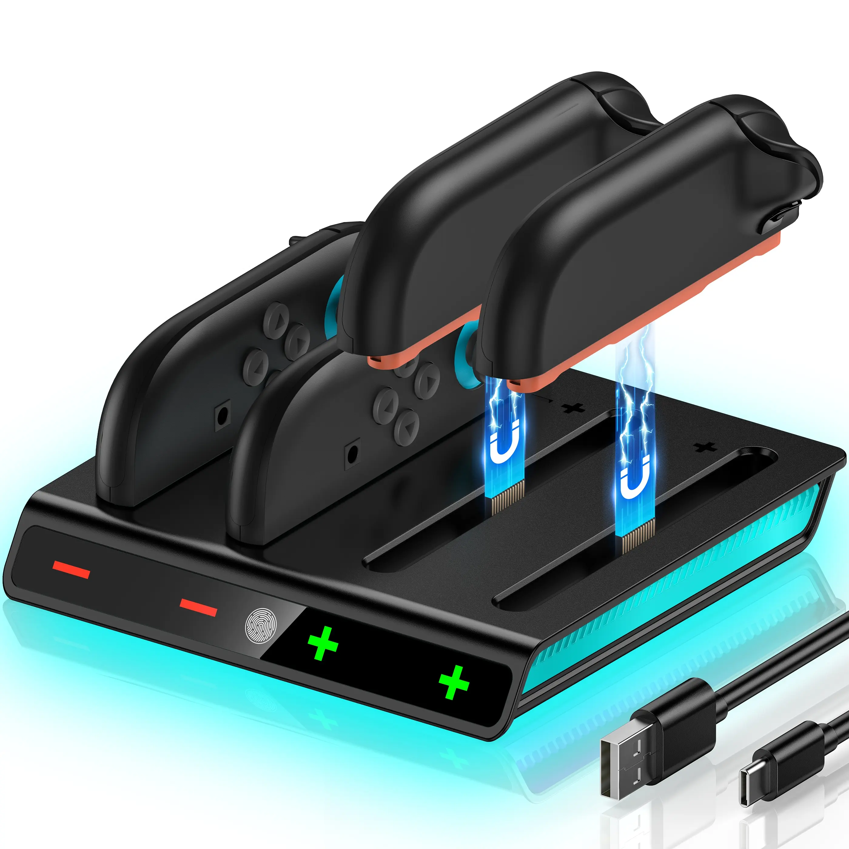 4-in-1 ABS Console Charging Dock for Nintendo Switch, Fast-Charging Bluetooth Gamepad Station with LED Light Indicator, Organized Storage Stand for 2 Joy-Cons & Switch Accessories, Manufacturer Warranty, Manufacturer Warrenty