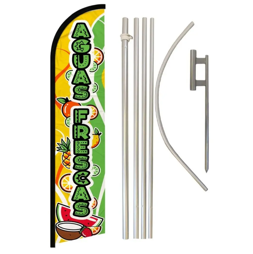 11.5x2.5ft Windproof Stable Advertising Flags Complete Kit - Synthetic Polyester Print Backdrop, Steel-Aluminium Pole Mount, Curved Sleeve, Easy Install for Home, Festive Outdoor Displays