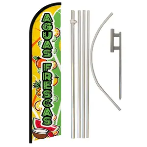 Windless Aguas Frescas Banner & Steel-Aluminium Pole Complete Kit, 11.5x2.5ft Polyester Fabric Backdrop with Curved Sleeve, for Home, Festive & Party Outdoor Displays