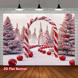 1pc 2D Flat Textile Banner - Christmas Red Candy Cane Backdrop, Party Decoration, Photography Studio Prop
