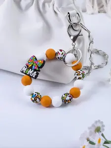 Letter  Wristlet Keychain Silicone Beaded Key Ring Bracelet for Women Elastic Bangle Key& bag charm  Chain Holder，