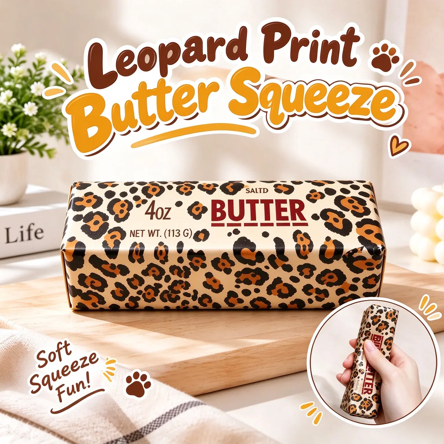 Trendy Leopard Print Butter Squishy, Super Soft Slow Rising Squeeze Toy, Cute Stress Relief Hand Decor, Great Small Gift for Party Favors, Birthday Goodie Bags and Christmas Stocking Stuffers