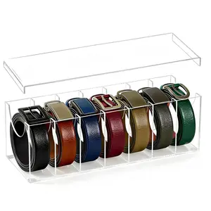 7 Compartments Clear Acrylic Belt Organizer with Lid Storage Display Case for Closet Drawer Suitable for Belt Watch Jewelry Socks