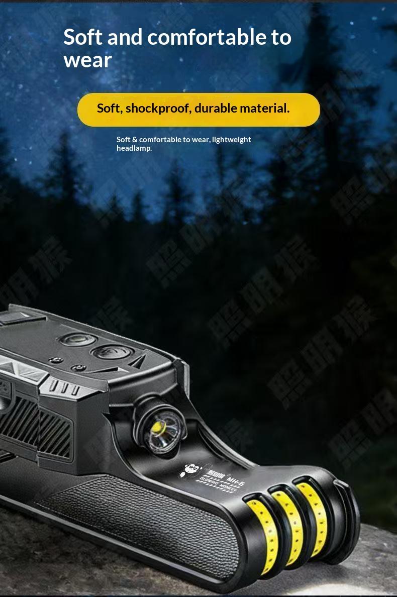 Silicone headlight LED mini multifunctional wave sensing head mounted light COB outdoor fishing and hiking strong light far and near bald head light | Multi level adjustment | Ultra lightweight and portable