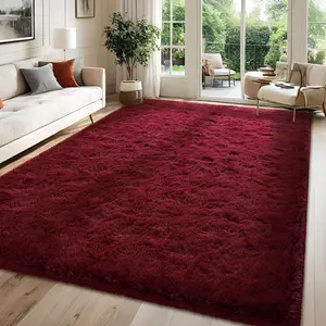 BLIOWL Burgundy Red Plush Shaggy Rug, Ultra Soft Fluffy Large Carpet for Living Room Bedroom, Modern Thick Silky Decor, Upgraded Anti-Slip Bottom, Ideal Gift for Mother’s Day & Easter, Dry Clean Only, Includes 4 Carpet Stickers, Multi Sizes
