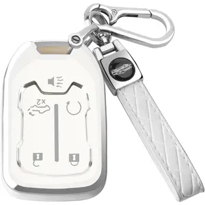 for GMC Key Fob Cover with Keychain，Key Case Shell TPU Full Protection Compatible with GMC Chevy Acadia Sierra Terrain Silverado 1500 2500HD 3500HD (White, 5 Button)