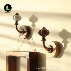 Retro Pastoral Ceramic Decor Hook Solid Wood Entrance Creative Punching No Punching No Nails No Traces Viscose Hat Hook