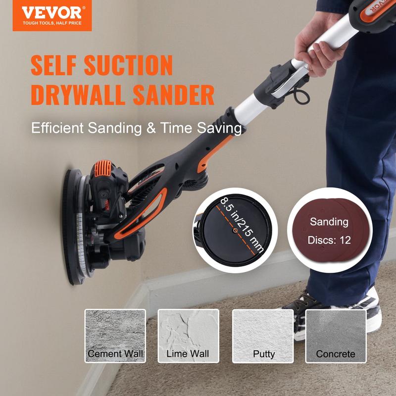 VEVOR Electric Drywall Sander 900W, TikTokShopBlackFriday, Self-Suction & Variable Speed 800-1800 RPM, Foldable Handle & Self-Suction, with LED Strip Light and Vacuum Bag Power Tool  VEVOR Super Brand Day