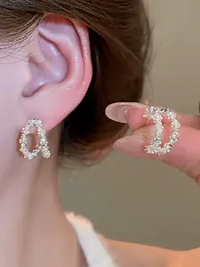 Fashionable Elegant Minimalist Silver Color Double Row Earrings, Stylish Jewelry for Everyday Wear, Modern Design for Women, Stud Earring, Ear Studs