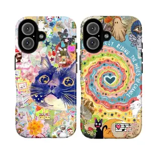 Whimsical Catcore & Retro Collage Phone Case – Colorful Indie Art Design For iPhone 11 12 13 14 15 16 17 Pro Max For Samsung S26 S25 S24 S23 S22-Gift For Fans/Him/Her
