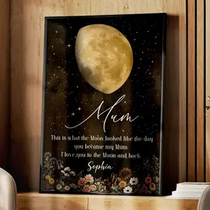 Custom Mom Moon Phase Poster Canvas, Personalized Mother's Day Poster, I Love You to the Moon and Back Wall Art, New Mom Birthday Gift, Birthday Gift for Mom Her Wall Art, Meaningfull  Mothers Day Gift from Son, Daughter,