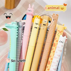 4pcs Zoo Theme Erasable Pens, Blue Ink with Rubber Eraser, Twist-Style Gel Pens, Smooth Writing Comfort, School Supplies, Back-To-School Essentials, Aesthetic Pens