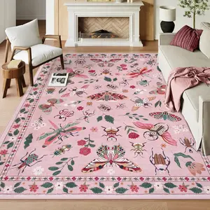 Butterfly Floral Carpet, Modern Fashionable Washable Foldable Non-Slip Soft, Home Decor for Living Room Bedroom Sofa Tea Table, Butterfly Area Rug, Decorative Rug