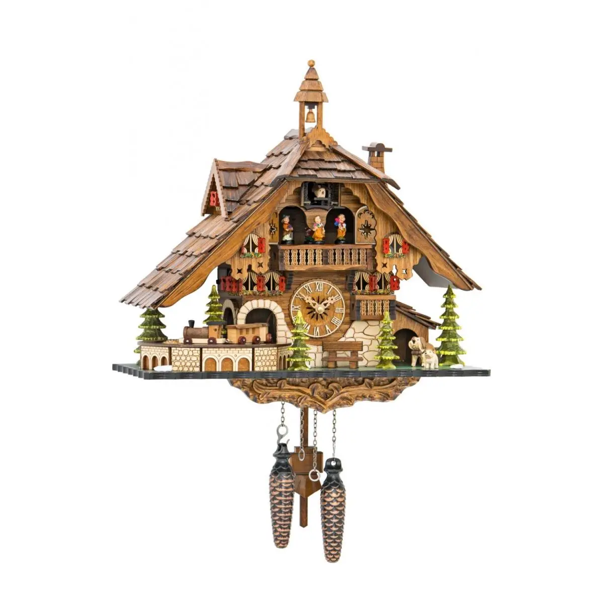 212 MAIN Battery-Operated Wooden Analog Cuckoo Clock - 13x16x8", Dancers and Train Turn, Rain Features, Tune Playback, Festive Decoration, Decoration Items, Home Decor Gift