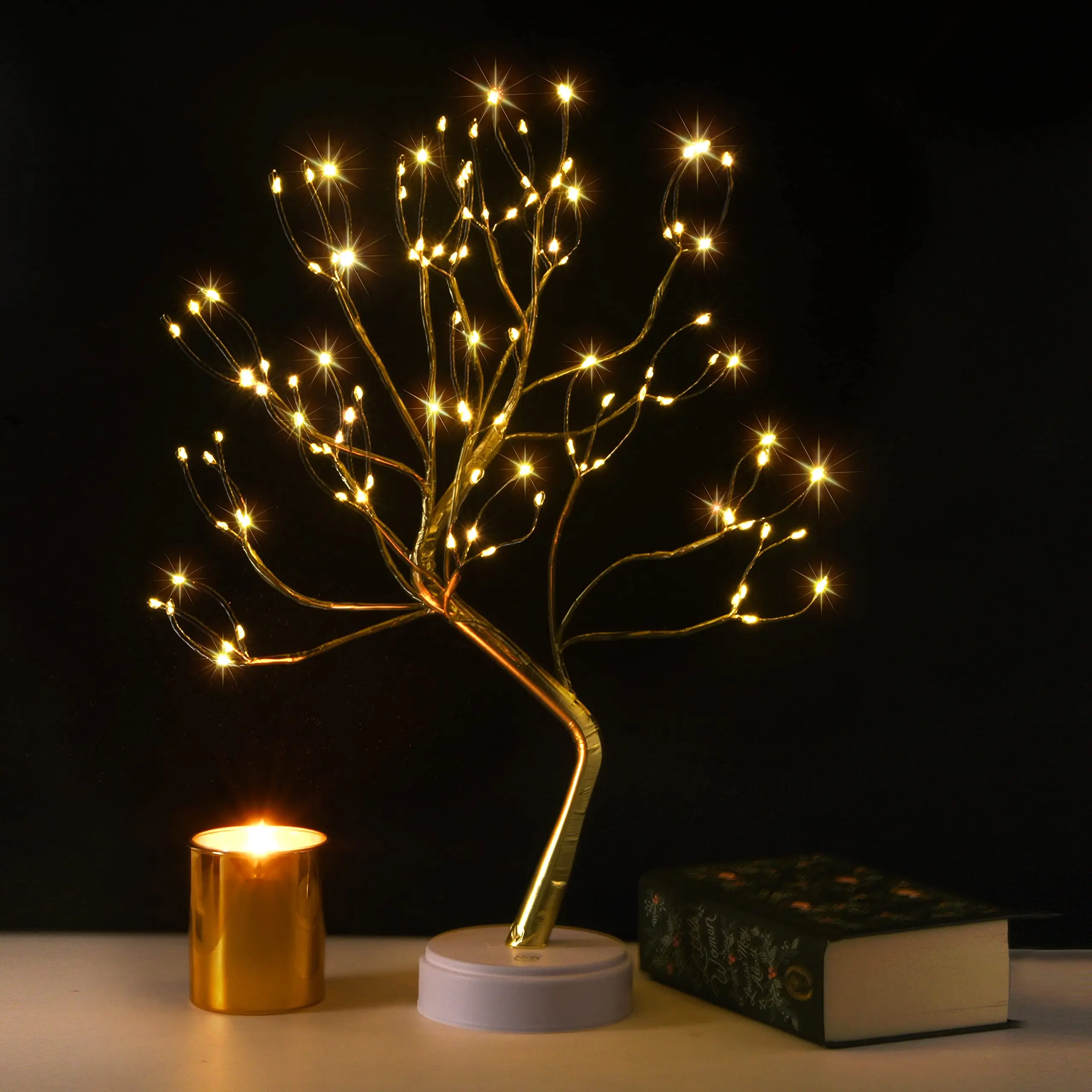 Alfanite Twinkling Tree Fairy Light Spirit Tree Lamp Bonsai Tree Light, Fairy Light Tree, Cute Room Decor Aesthetic Decor, Night Light Lamp, Twinkle Tree, (Gold Branches 108 LED)