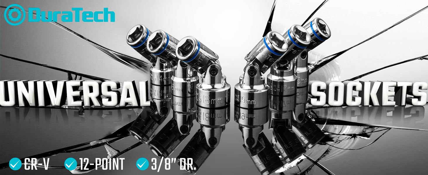 #fathersdaygift DURATECH 3/8" Drive Universal Joint Socket Set, Swivel Socket Set, 10-Piece, Metric, Size Covers 10-19mm, CR-V Steel, Organized in EVA Foam
