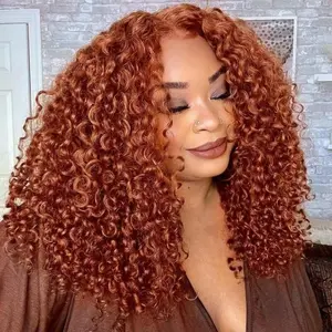 Orange Ginger Brown Kinky Curly Short Bob Wig Human Hair 13x6 HD Lace Frontal Wig Dark Red 99J Curly Bob Wigs PrePlucked Natural Hairline Reddish Brown Highlight 4/27 #4 Chocolate Brown Colored Curly Bob Lace Front Wigs for Women