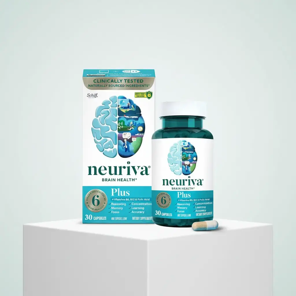 NEURIVA Plus Brain Supplement for Memory, Focus & Clarity with B Vitamins, 30 Ca