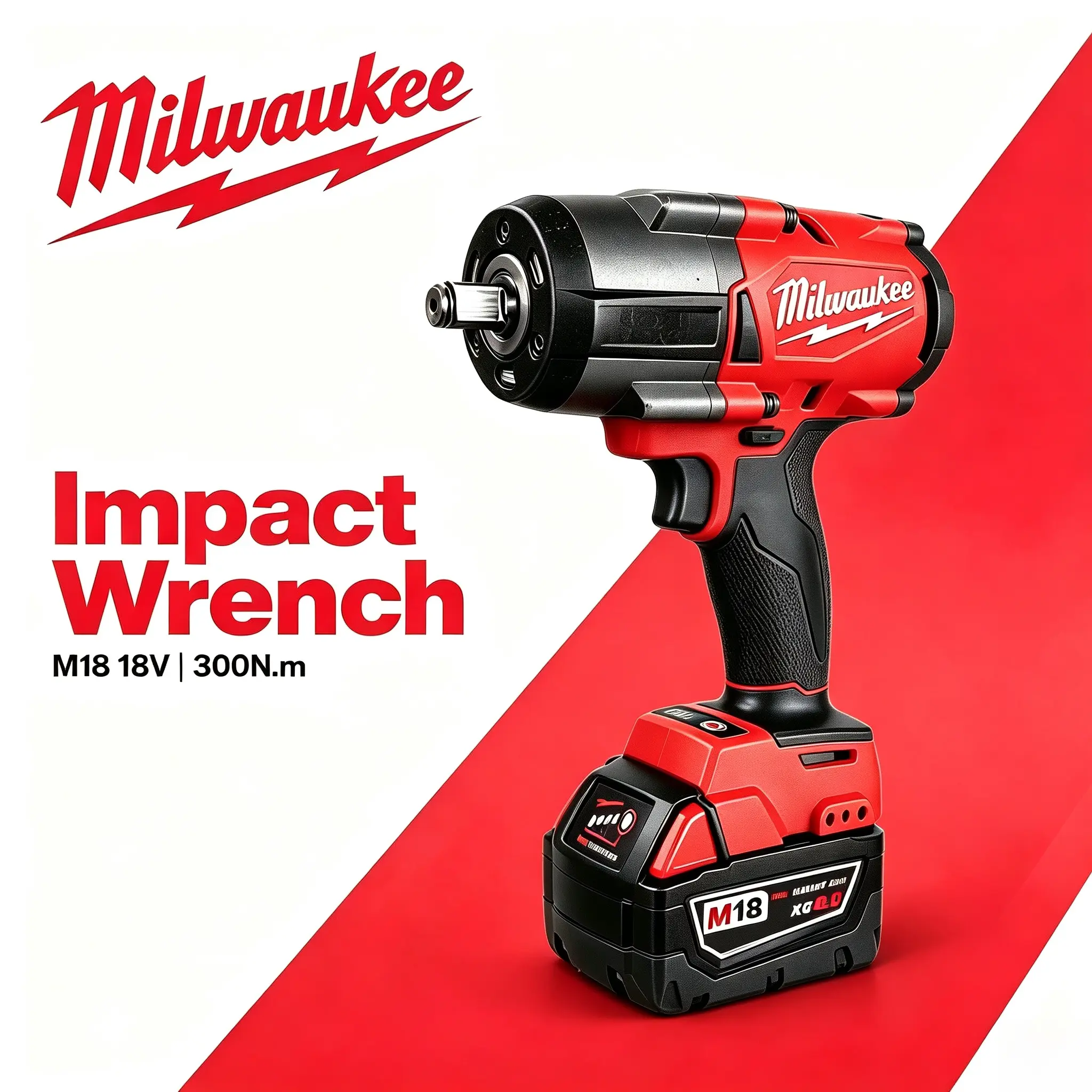 Milwaukee M18 Cordless Impact Wrench, 1/2-in Square Drive, 300N.m Max Torque, 6.0Ah Lithium-Ion Battery & Charger Included, Power Tool for Auto Repair, Construction Bolt-Nut Removal home project tool set brushless
