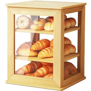 Bread Box,Pastry Display Case,Bread Holder for Kitchen Counter, Wooden Large Capacity Roti Storage Bin Organizer for Kitchen Counter Corner