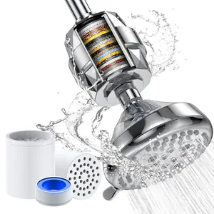 Garvee 20 Stage High Pressure Shower Head with 5 Spray Settings and 3 Replaceable Filter Cartridges, Plus 2-Pack 18 Stage Shower Filters for Chlorine and Hard Water Removal, Compatible with Various Showerheads