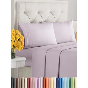 Queen size 4 sheet-breathable  cooling sheets-hotel bed sheets for Women  Men-deep pockets, microfiber,  wrinkle free sheet-light lavender Oeko-Tex bed sheet