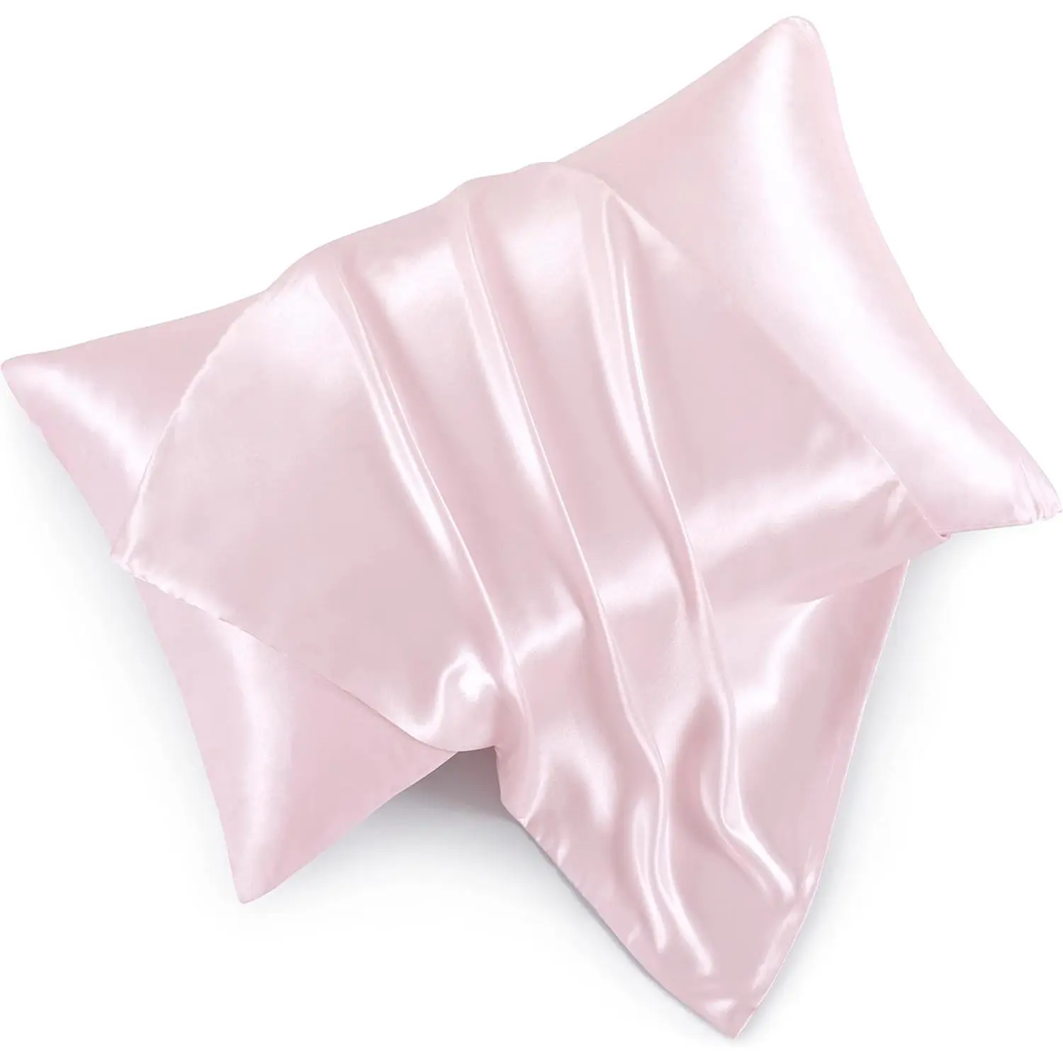 Satin pillowcases with zipper (20x26), standard size pillowcases set of 2, blush pink silk pillowcase for hair and skin