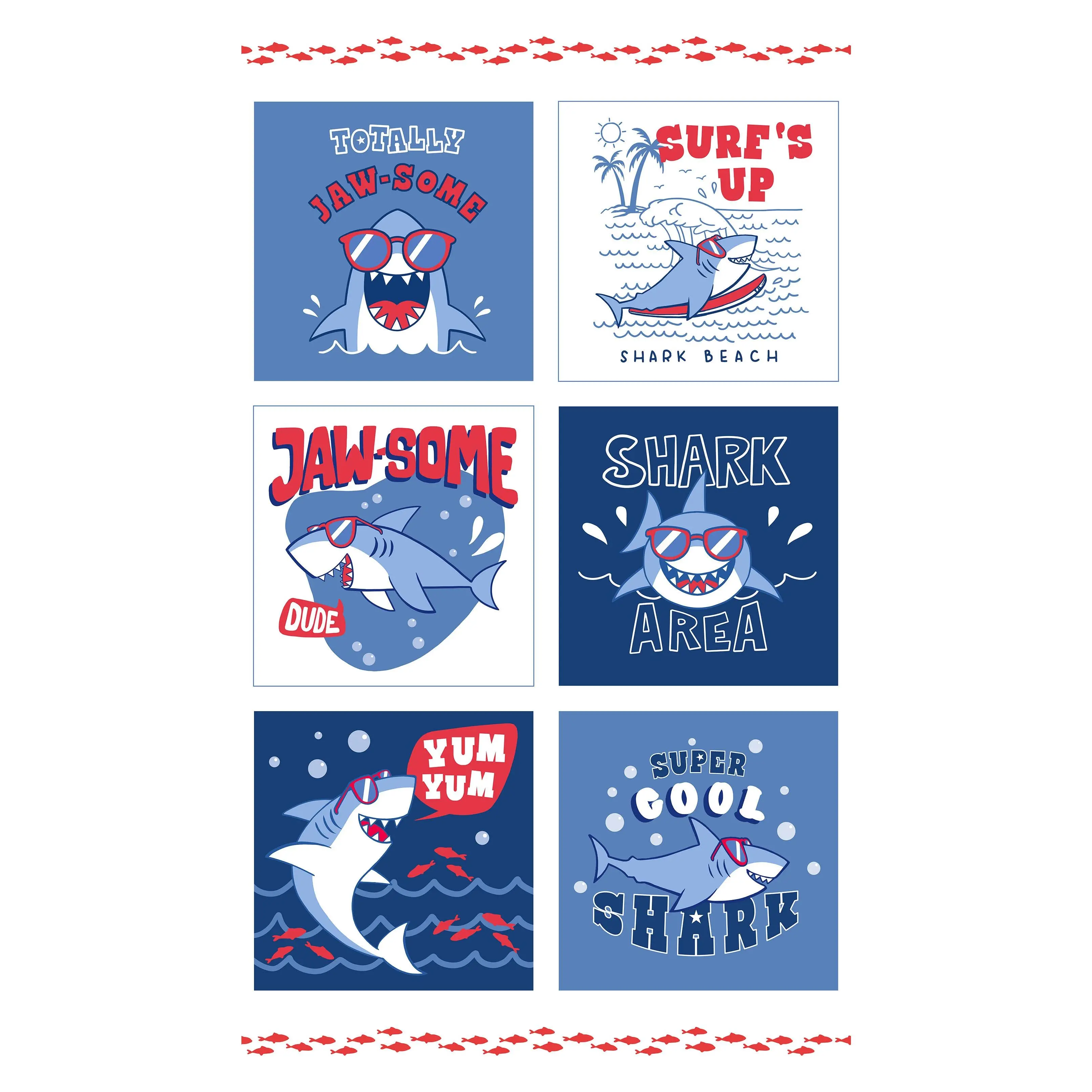 Fabric Northcott Shark Attack Block Panel 28855-10