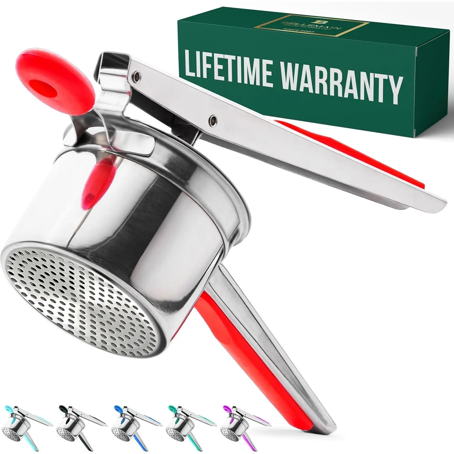 15 oz Large Potato Ricer | Heavy-Duty Stainless Steel Potato Ricer & Masher |  for Mashed Potatoes | Ricer Kitchen Tool with Fixed Disc (Red)