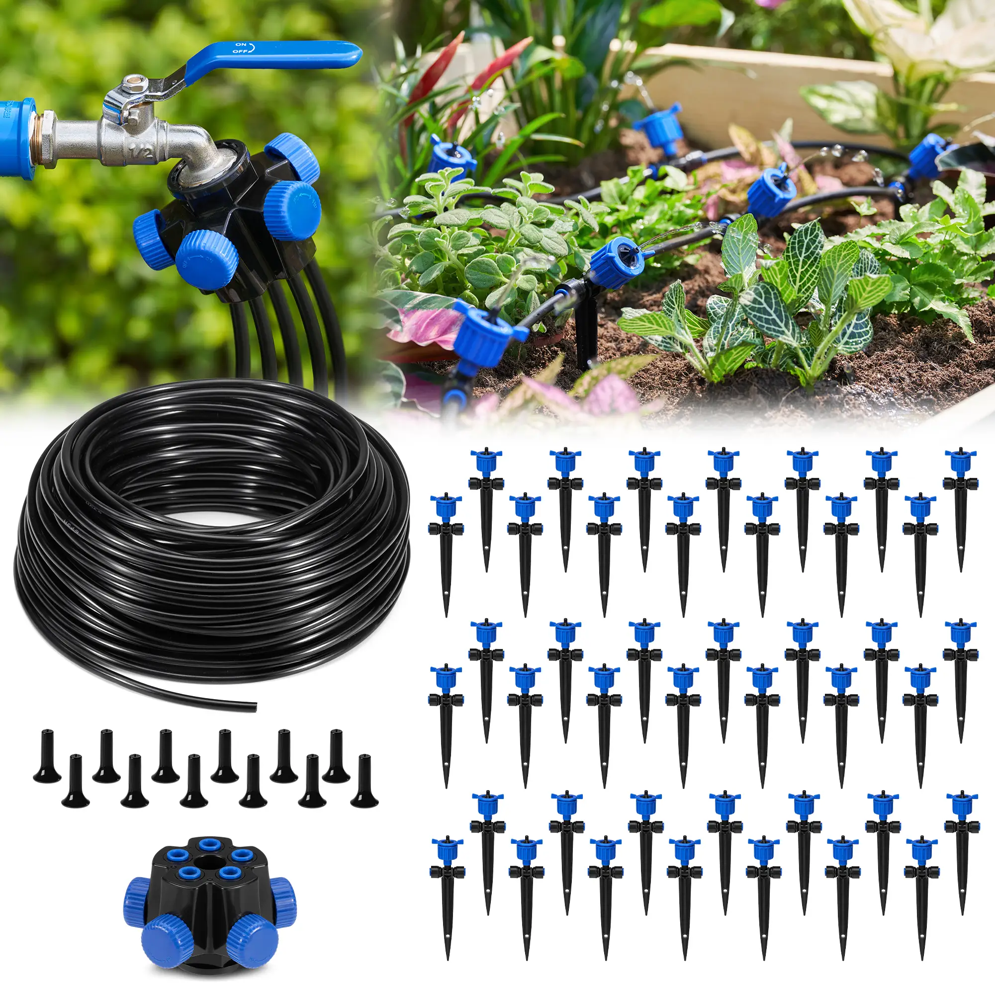 HIRALIY Pressure Compensating Drippers Garden Watering System, New Quick-Connector Drip Irrigation Kits, Irrigation System for Plant Greenhouse Garden