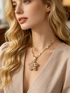 Women's Stainless Steel Necklace, Rotating Five-Petal Flower Design, Casual Jewelry for Women, Perfect Gift for Girlfriend, Modern Versatile Accessories, Elegant Necklace, Dainty Fashion Jewelry, Daily Wear Necklace